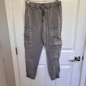 Gray Women's Linen Cargo Pants
